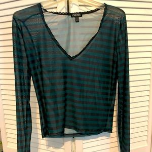 Widow dolls kill striped green sheer long sleeve